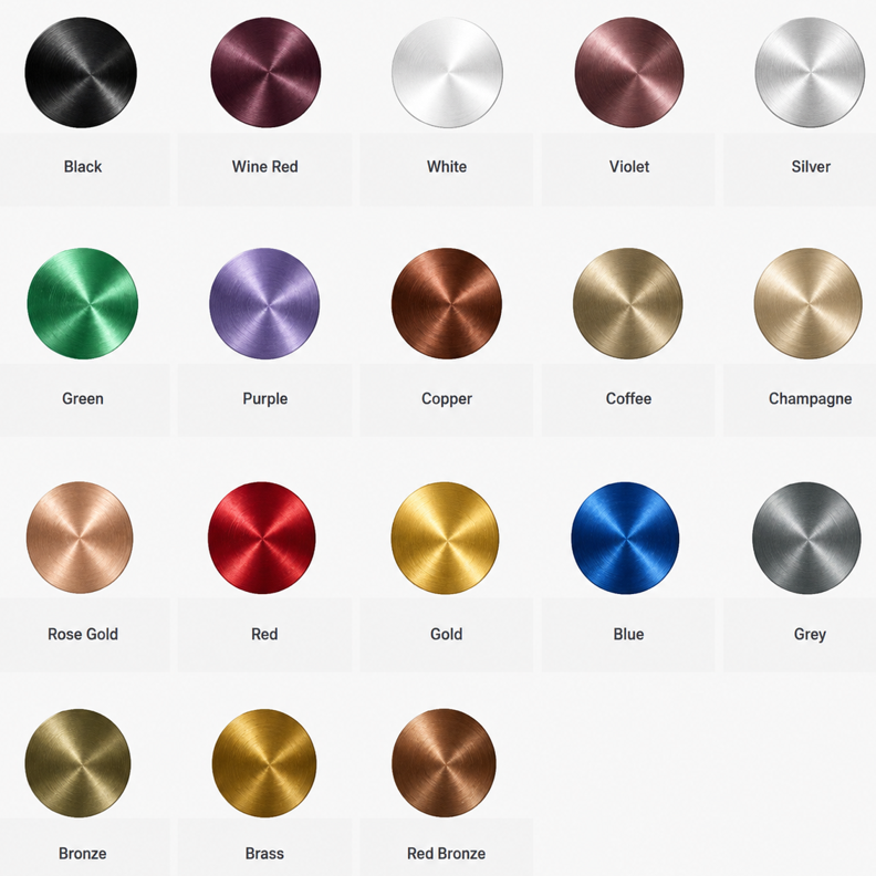 Available metallic coating color reference chart